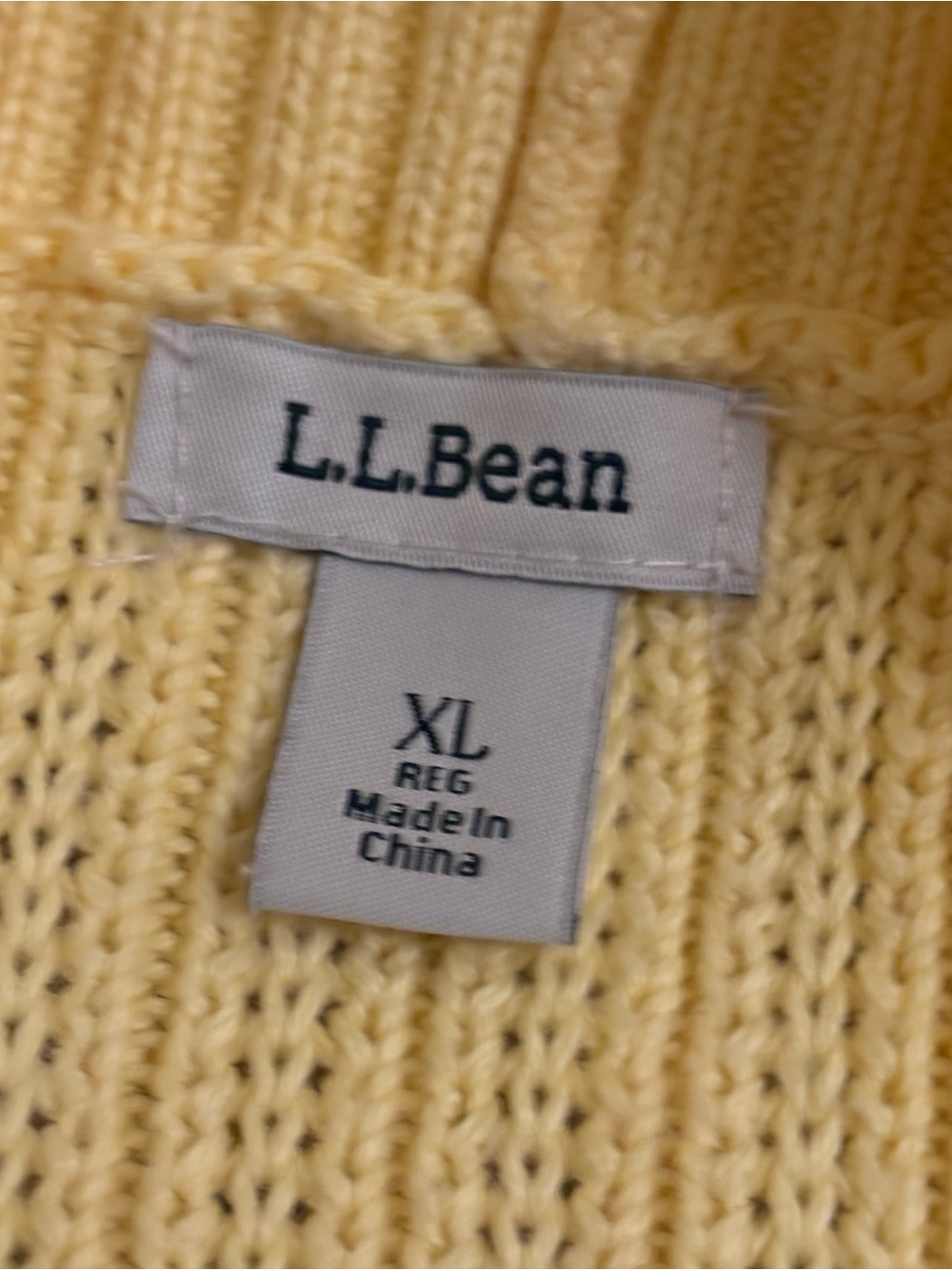L.L. Bean Cotton Open Front Cardigan XL Butter Yellow Chunky Knit Cottagecore - Picture 3 of 8
